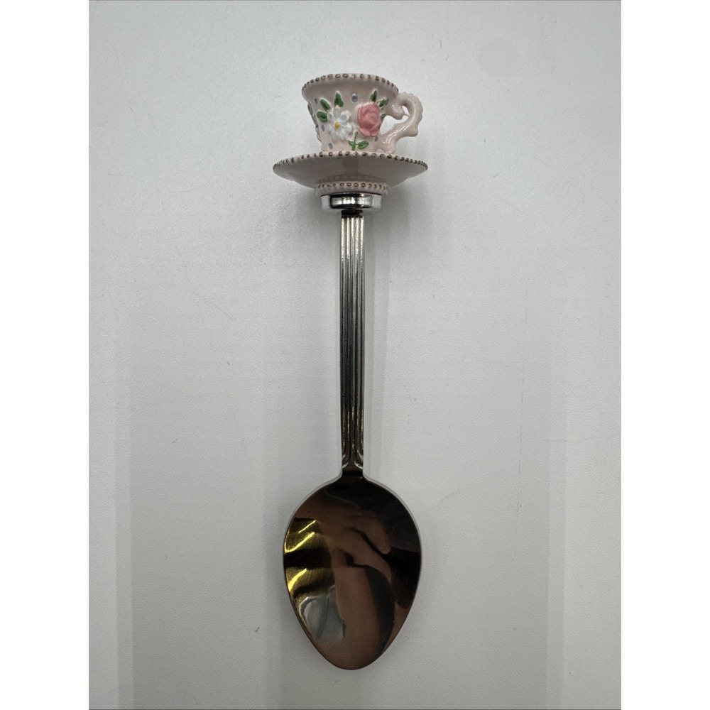2000 Avon Tea TIME Memories Pink Tea Cup Saucer COLLECTOR SPOON Stainless Steel